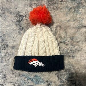 Broncos Cream and Navy Pom-Pom Beanie